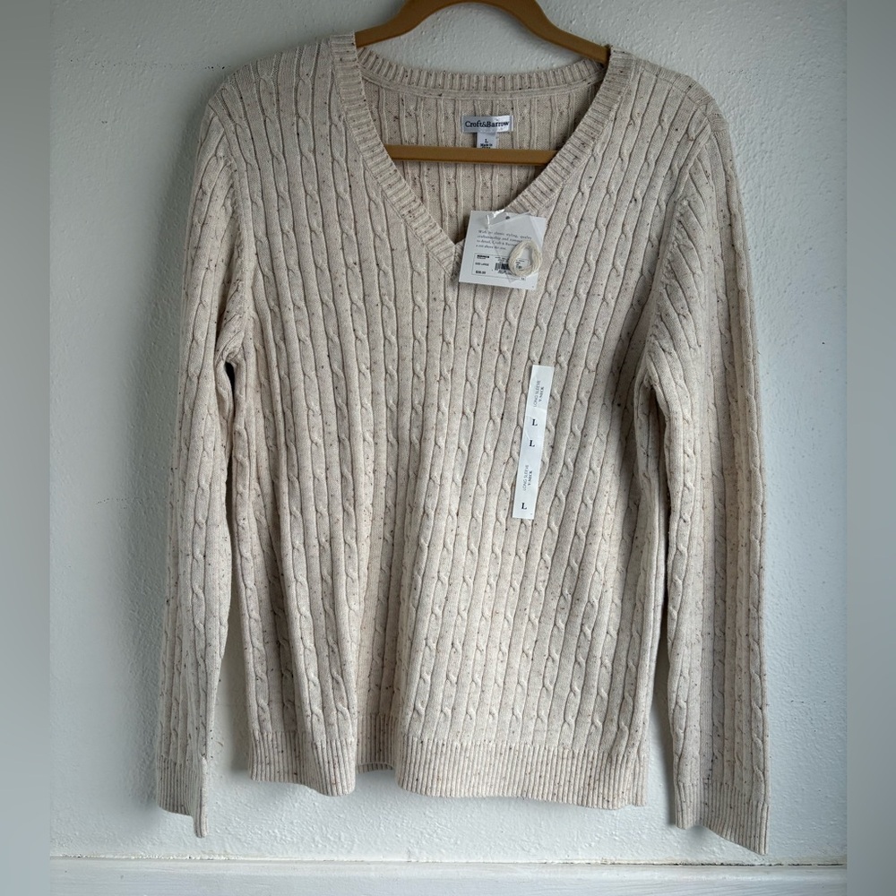 Croft & Barrow Cream Cable Knit Sweater, Large, NWT